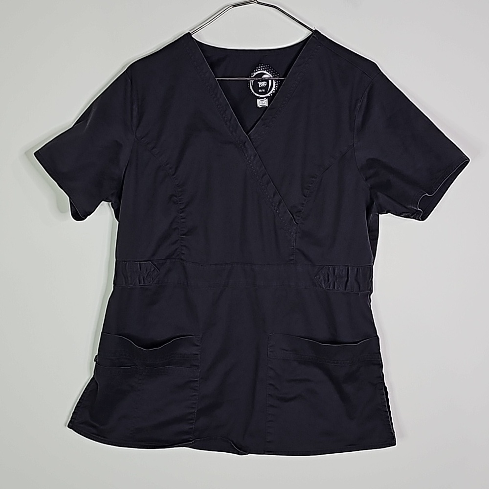 Health pro medium black stretch short sleeve scrub shirt